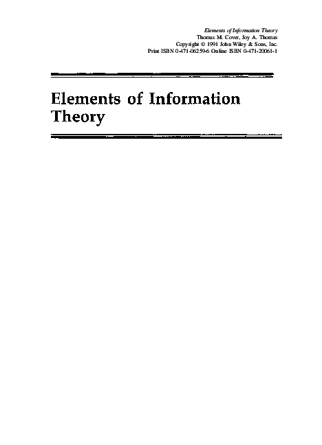 PDF) Elements of information theory
