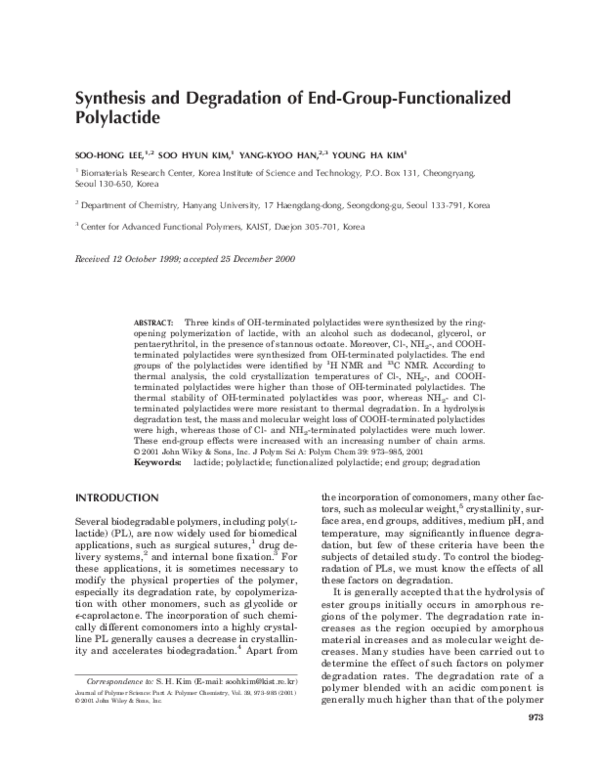 (PDF) Synthesis and degradation of end-group-functionalized polylactide