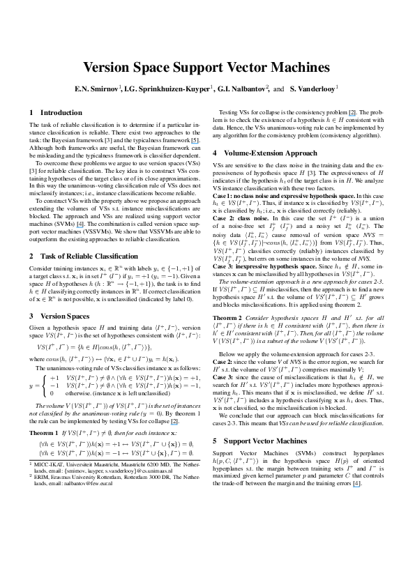 (PDF) Version Space Support Vector Machines