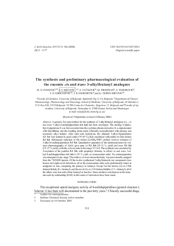 (PDF) The synthesis and preliminary pharmacological evaluation of ...