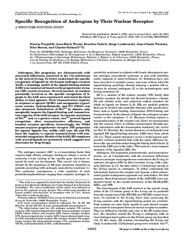 (PDF) Specific Recognition of Androgens by Their Nuclear Receptor. A ...