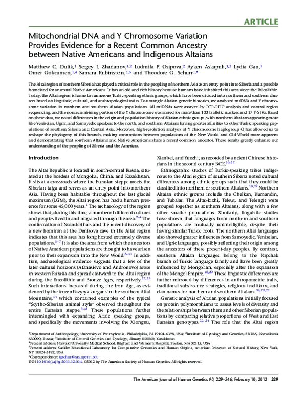 (PDF) Mitochondrial DNA and Y Chromosome Variation Provides Evidence ...