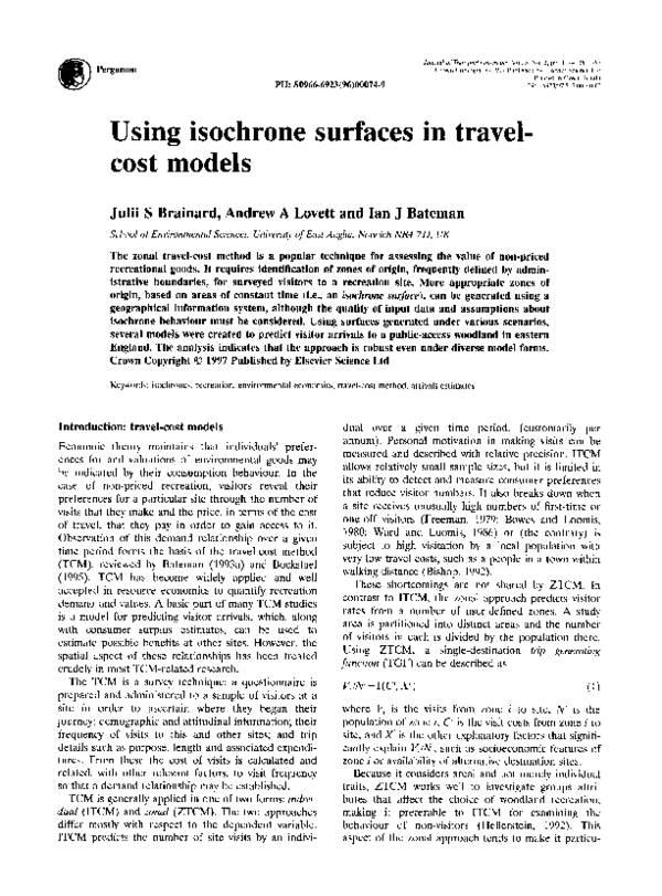  PDF Using Isochrone Surfaces In Travel cost Models Julii Brainard 