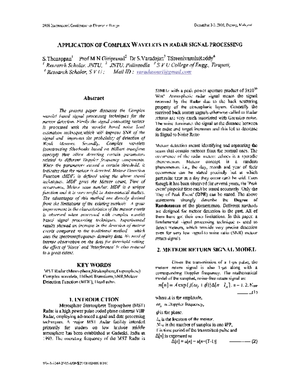 (PDF) Application of Complex Wavelets in radar signal processing