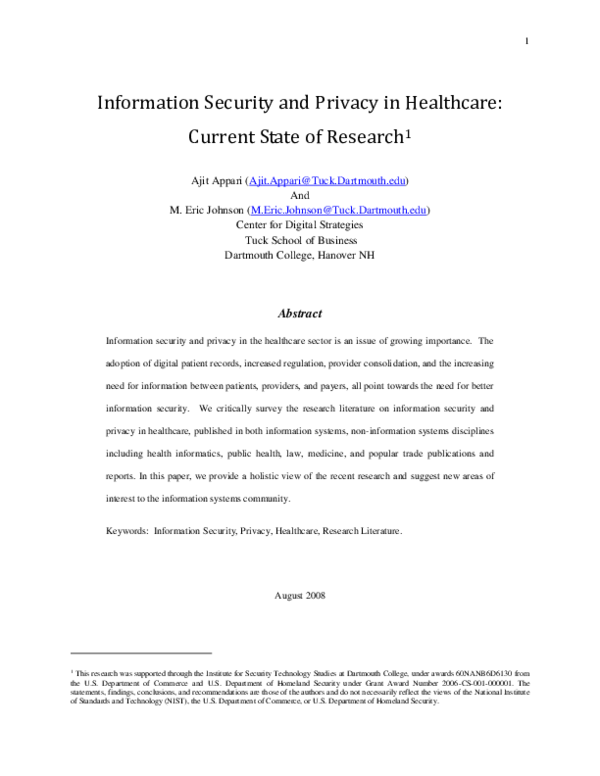 (PDF) Information Security and Privacy in Healthcare: Current State of ...