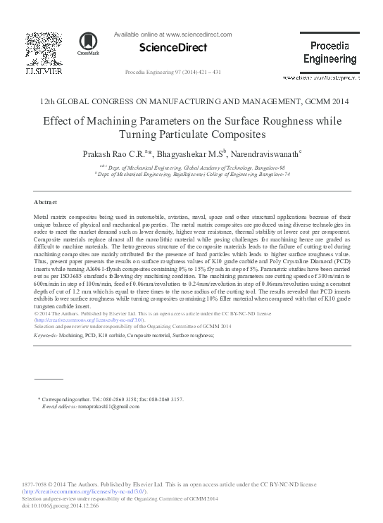 (PDF) Effect of machining parameters on surface roughness and tool wear ...