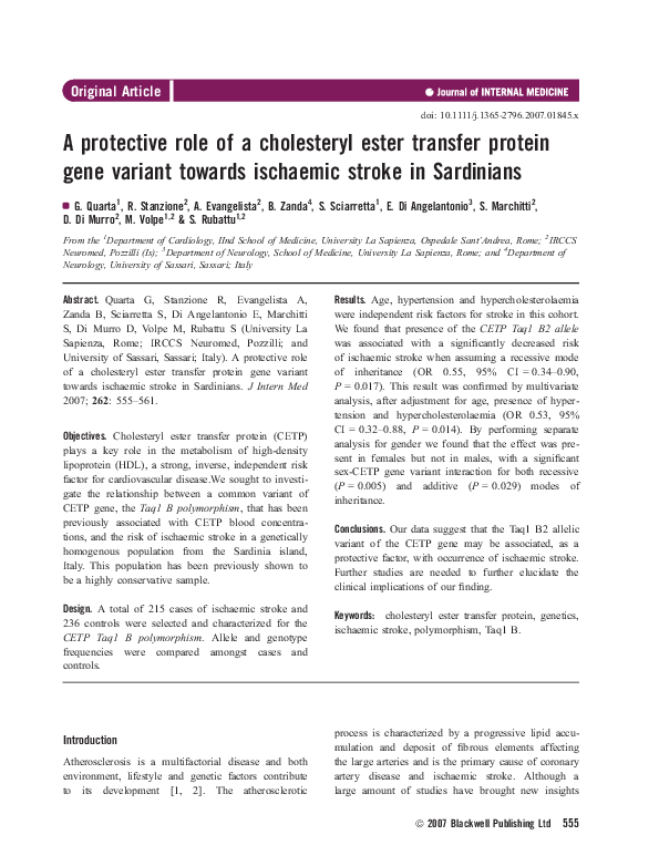 (PDF) A protective role of a cholesteryl ester transfer protein gene ...