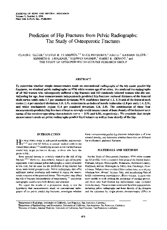 (PDF) Prediction of hip fractures from pelvic radiographs: The study of ...