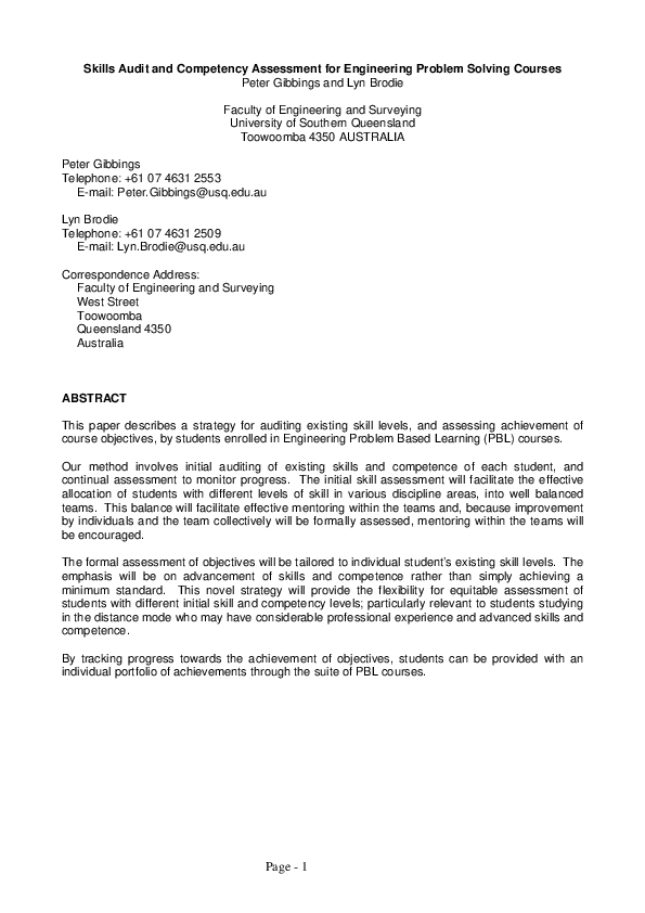 Pdf Skills Audit And Competency Assessment For Engineering Problem