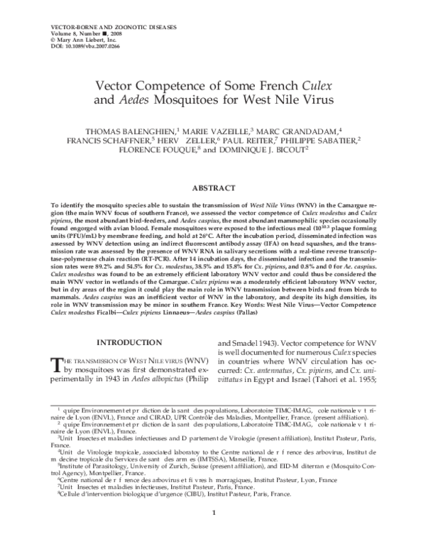 (PDF) Vector Competence of Some French Culex and Aedes Mosquitoes for ...