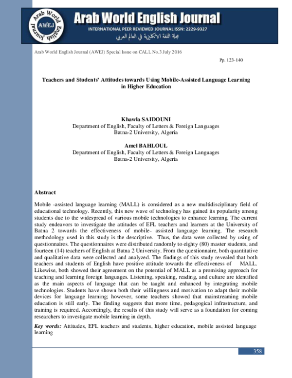 (PDF) Teachers and Students' Attitudes towards Using Mobile-Assisted ...