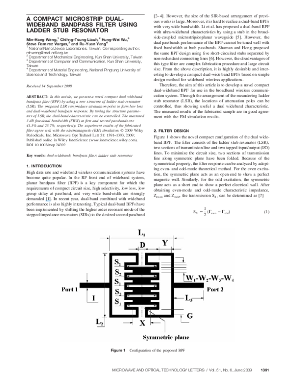 (PDF) A compact microstrip dual-wideband bandpass filter using ladder ...
