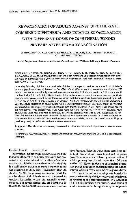 (PDF) REVACCINATION OF ADULTS AGAINST DIPHTHERIA II: COMBINED ...
