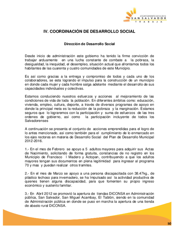 IV. COORDINACIÓN DE DESARROLLO SOCIAL