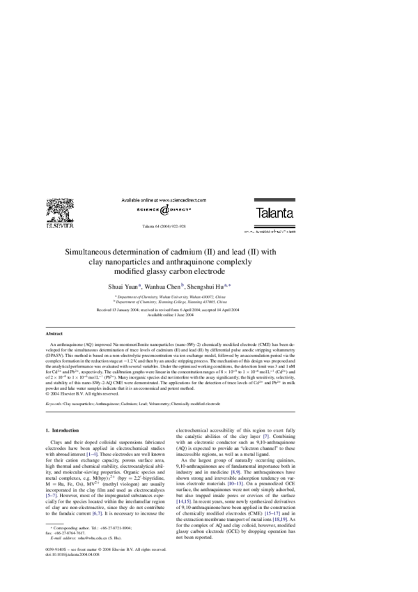 (PDF) Simultaneous determination of cadmium (II) and lead (II) with ...