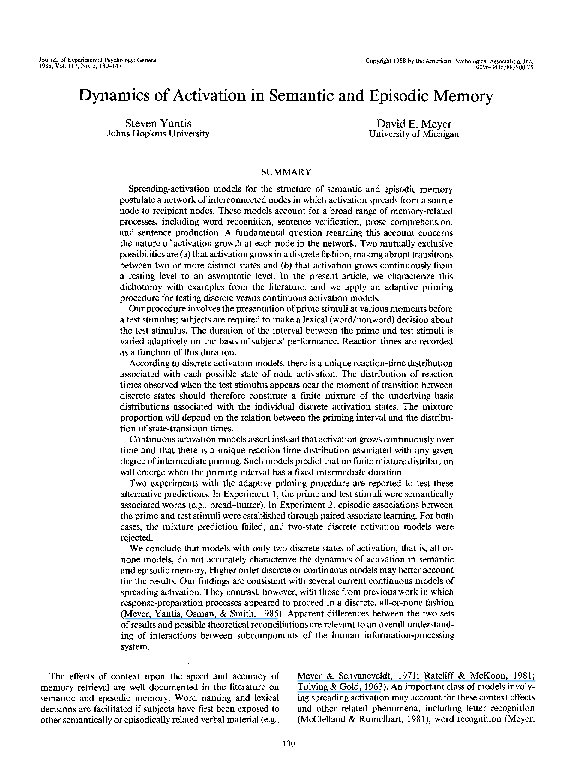 (PDF) Dynamics of activation in semantic and episodic memory