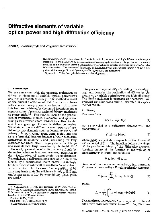 (PDF) Diffractive elements of variable optical power and high ...