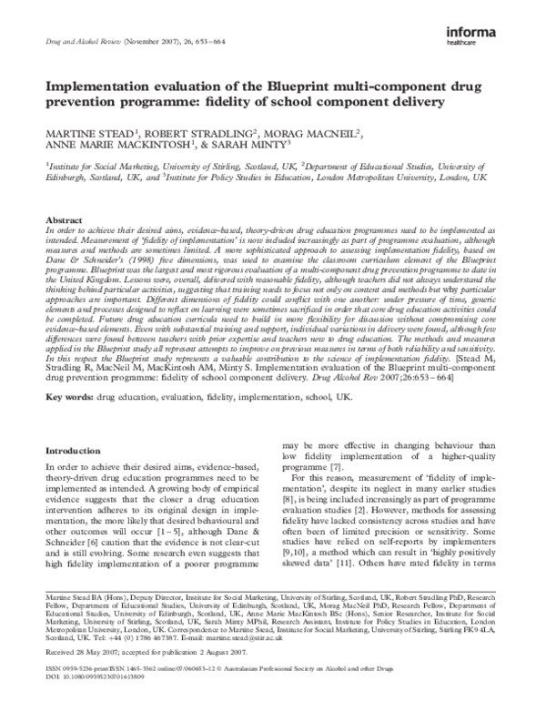 (PDF) Implementation evaluation of the Blueprint drug