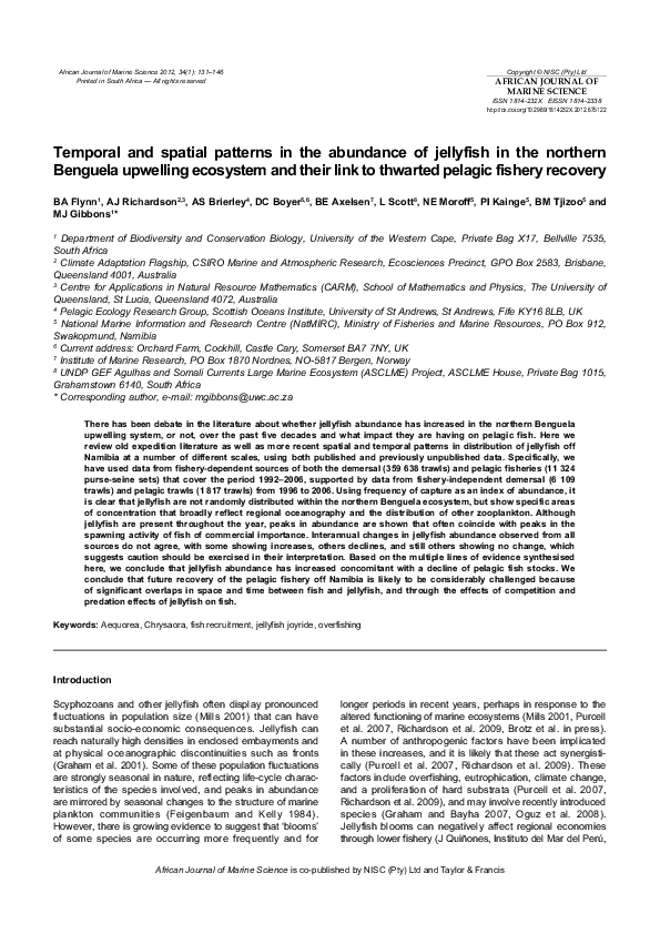 (PDF) Temporal and Spatial Patterns in the Abundance of Jellyfish in ...