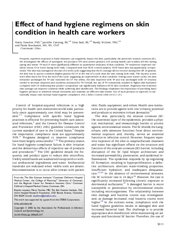 (PDF) Effect of hand hygiene regimens on skin condition in health care ...