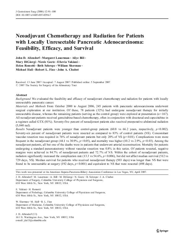 (PDF) Neoadjuvant Chemotherapy and Radiation for Patients with Locally ...