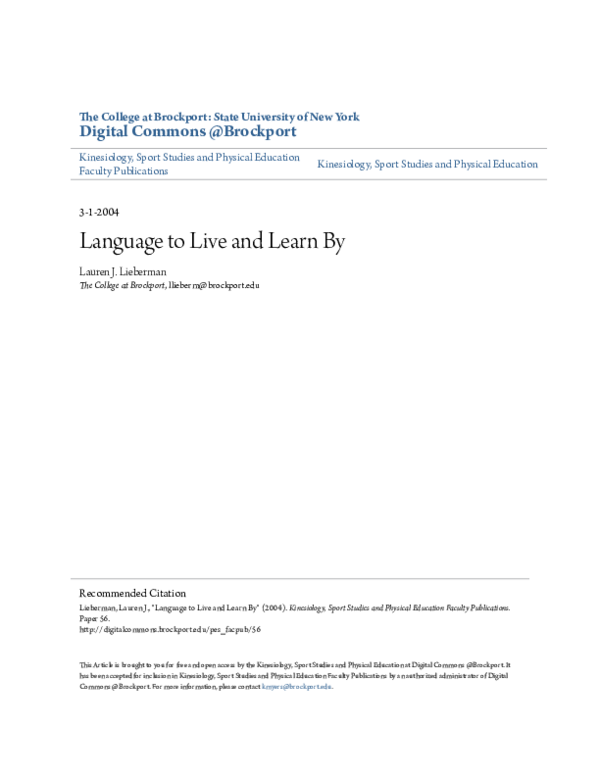 (PDF) Language to Live and Learn By