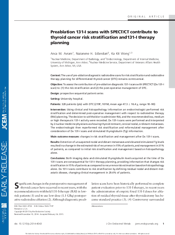 (PDF) Preablation 131-I scans with SPECT/CT contribute to thyroid ...