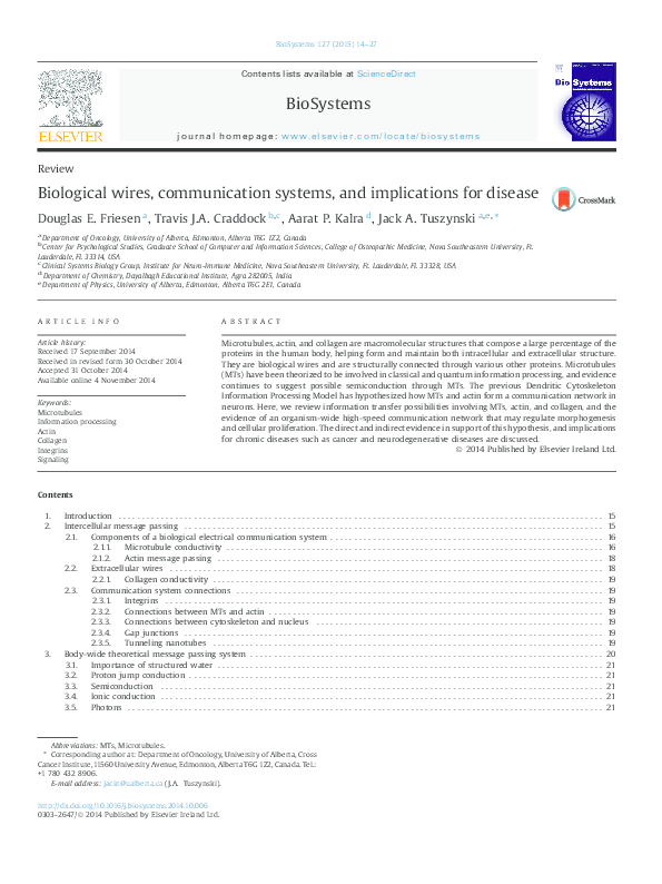 (PDF) Biological wires, communication systems, and implications for disease