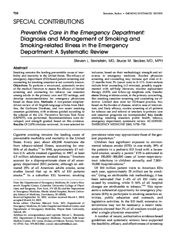 (PDF) Preventive Care in the Emergency Department Diagnosis and