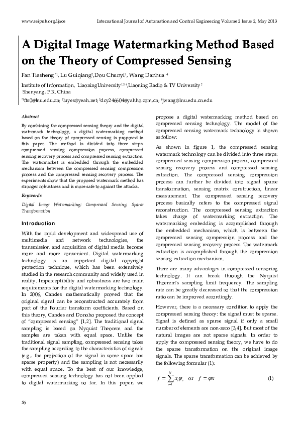 (PDF) A Digital Image Watermarking Method Based on the Theory of ...