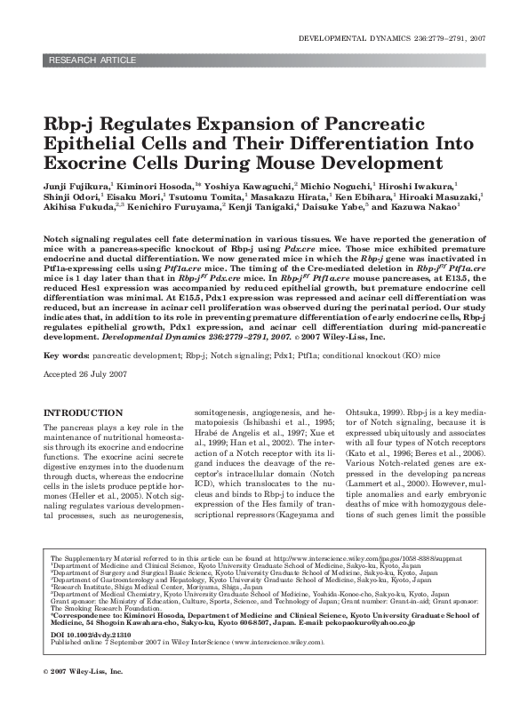 (PDF) Rbp-j regulates expansion of pancreatic epithelial cells and ...