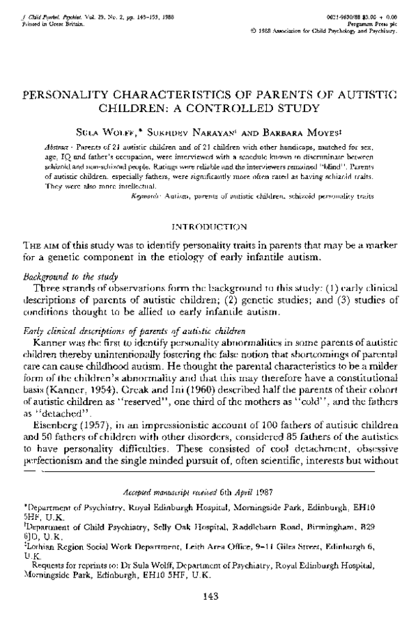 (PDF) PERSONALITY CHARACTERISTICS OF PARENTS OF AUTISTIC CHILDREN: A ...