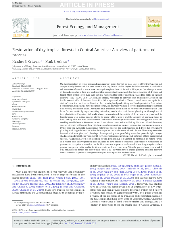 (PDF) Restoration of dry tropical forests in Central America: A review ...