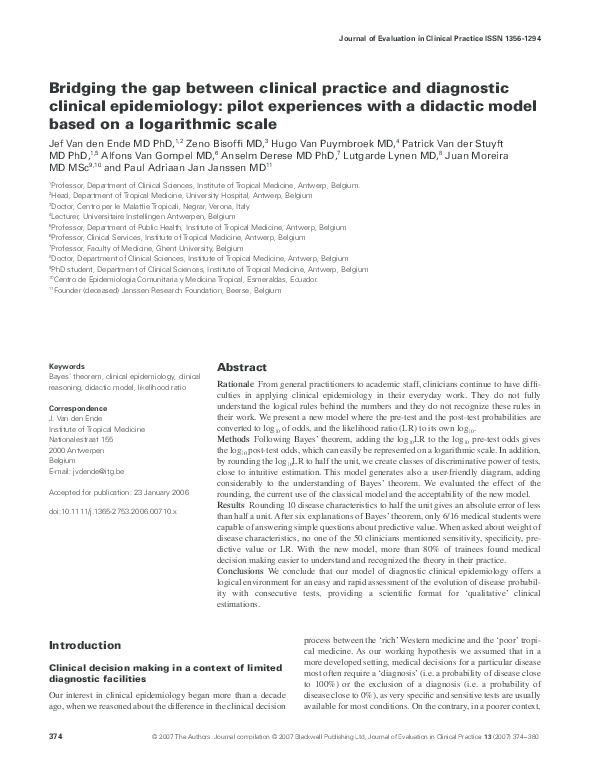 (PDF) Bridging the gap between clinical practice and diagnostic ...