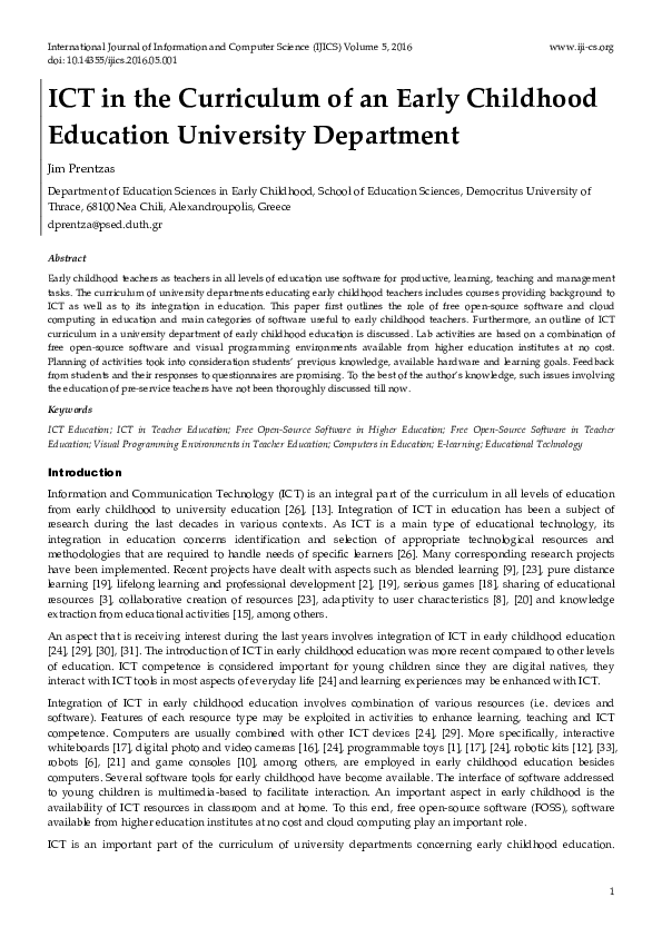 (PDF) ICT in the Curriculum of an Early Childhood Education University