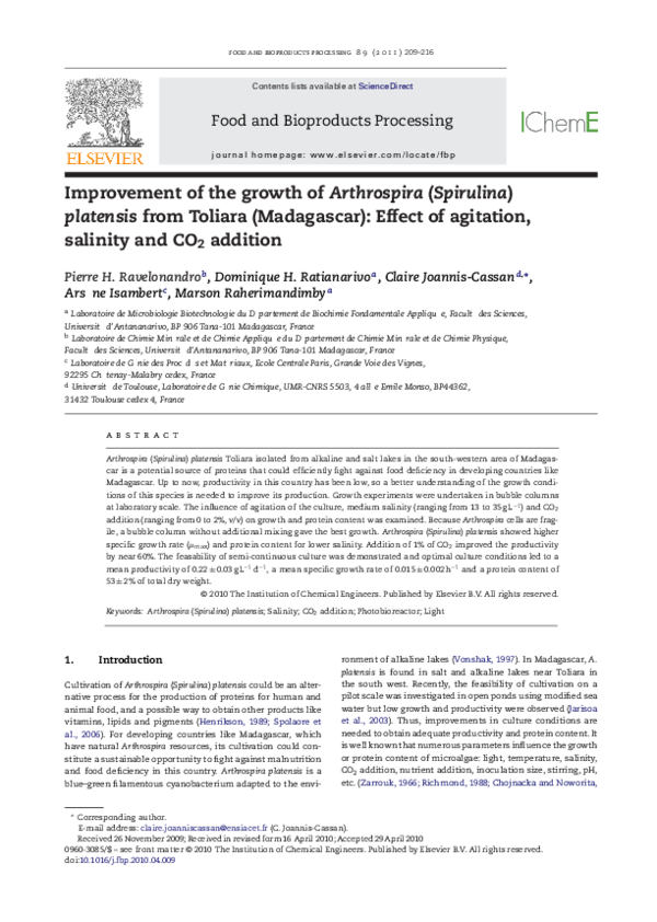 (PDF) Improvement of the growth of Arthrospira ( Spirulina) platensis ...