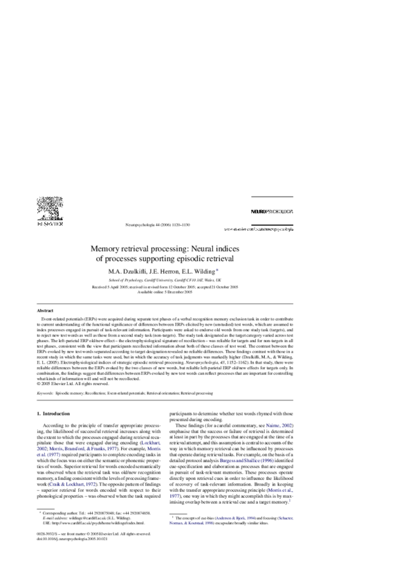 (PDF) Memory retrieval processing: Neural indices of processes ...