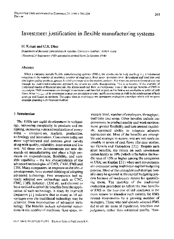 (PDF) Investment justification in flexible manufacturing systems