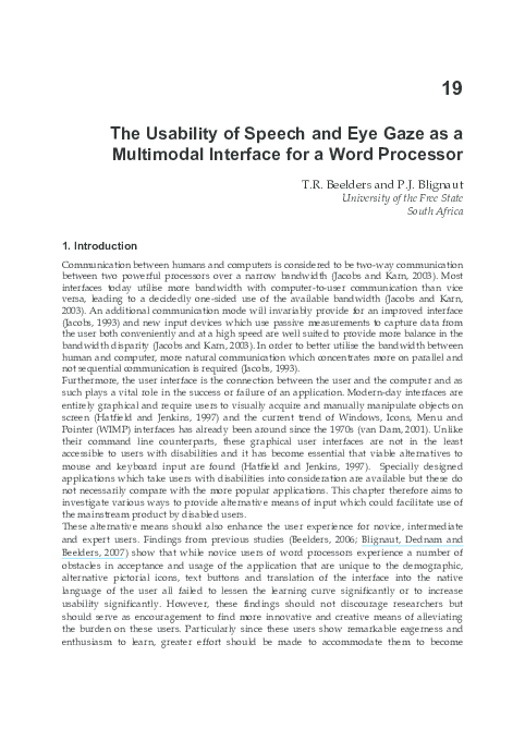 (PDF) The Usability of Speech and Eye Gaze as a Multimodal Interface ...