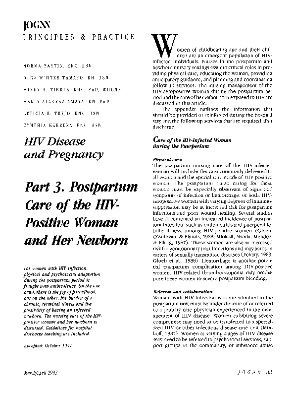 (PDF) Part 3. Postpartum Care of the HIV-Positive Woman and Her Newborn