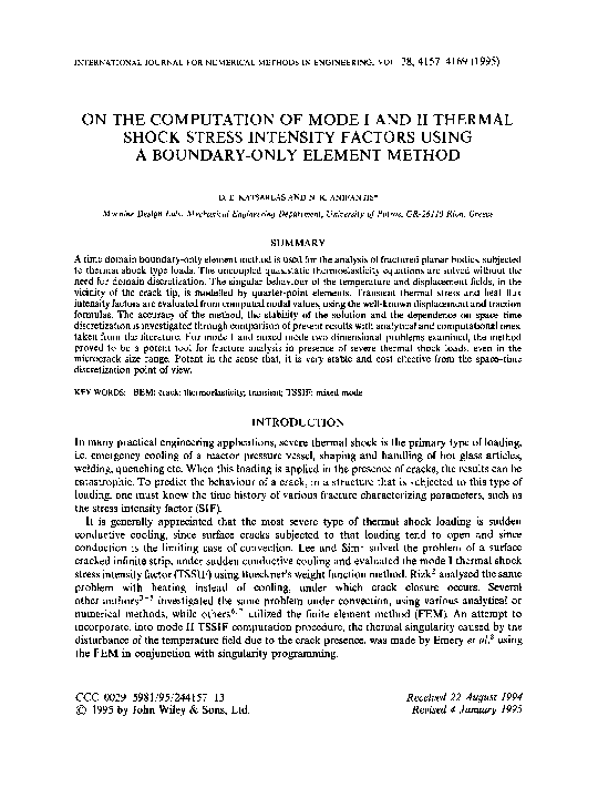 (PDF) On the computation of mode I and II thermal shock stress ...