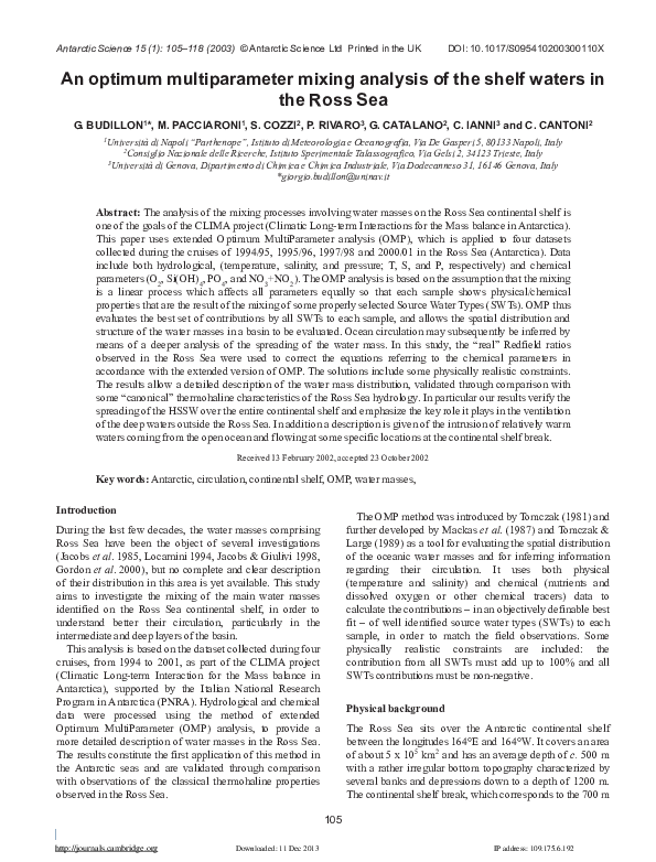 (PDF) An optimum multiparameter mixing analysis of the shelf waters in
