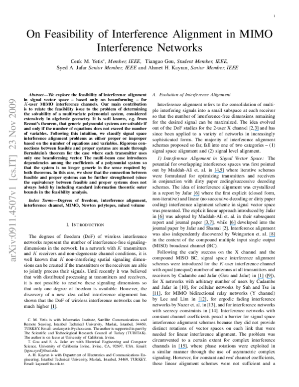 (PDF) On Feasibility of Interference Alignment in MIMO Interference ...