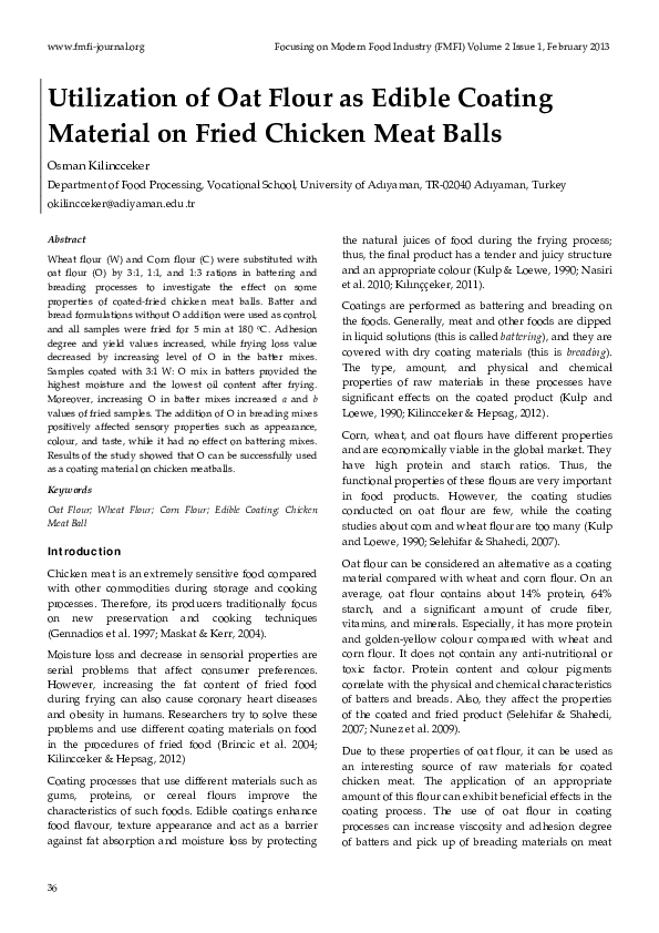 (PDF) Utilization of Oat Flour as Edible Coating Material on Fried