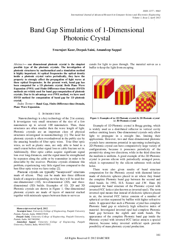 (PDF) Band Gap Simulations of 1-Dimensional Photonic Crystal