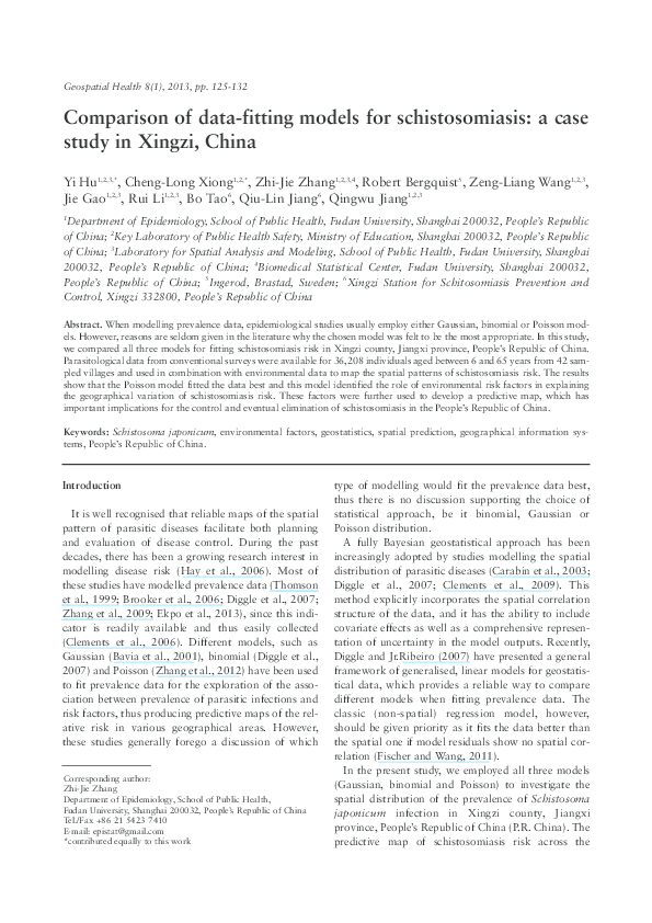 (PDF) Comparison of data-fitting models for schistosomiasis: a case ...