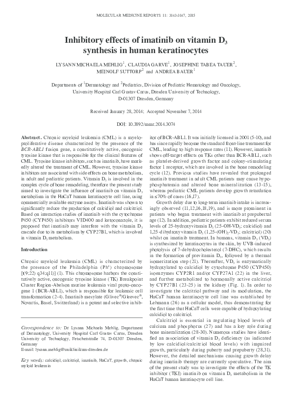 (PDF) Inhibitory effects of imatinib on vitamin D3 synthesis in human ...