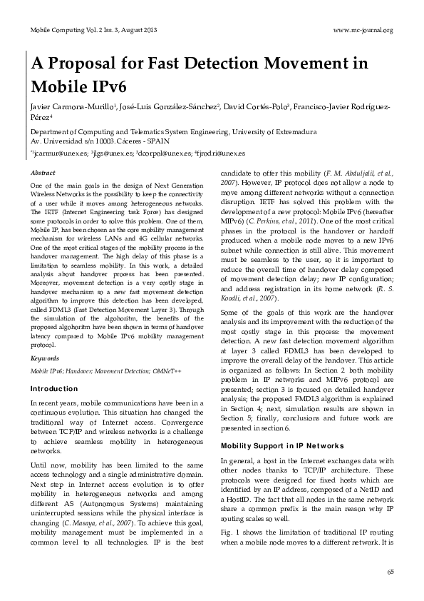(PDF) A Proposal for Fast Detection Movement in Mobile IPv6