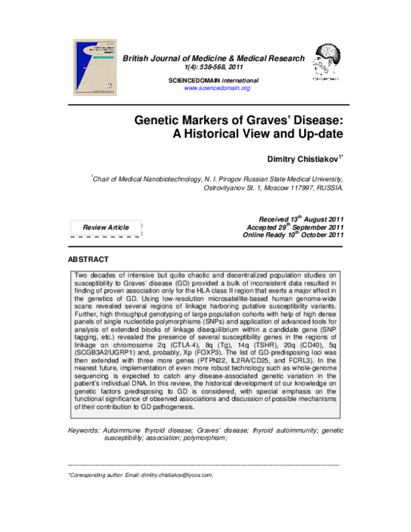 (PDF) Markers of Graves’ Disease A Historical View and Update
