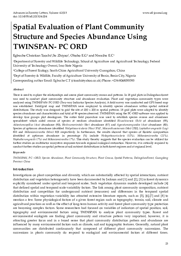 (PDF) Spatial Evaluation of Plant Community Structure and Species